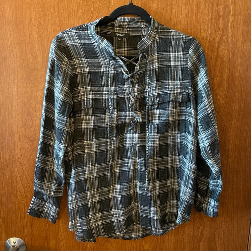 Women’s Gray/Black Madewell Plaid Flannel Long Sleeve Shirt Size X-Small